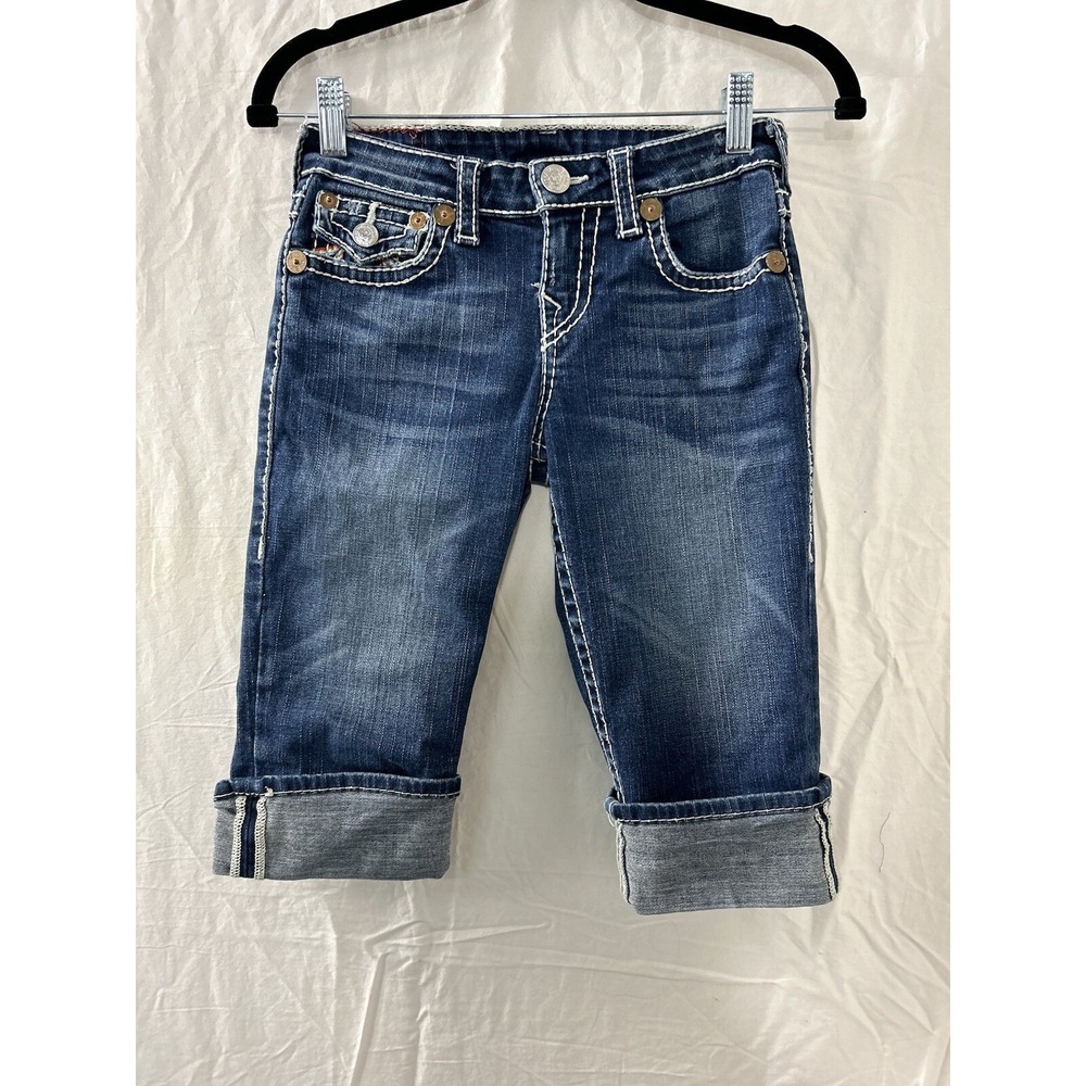 Kids True Religion Jeans‎ Rainbow Stitch Cropped Cuffed Denim Pants